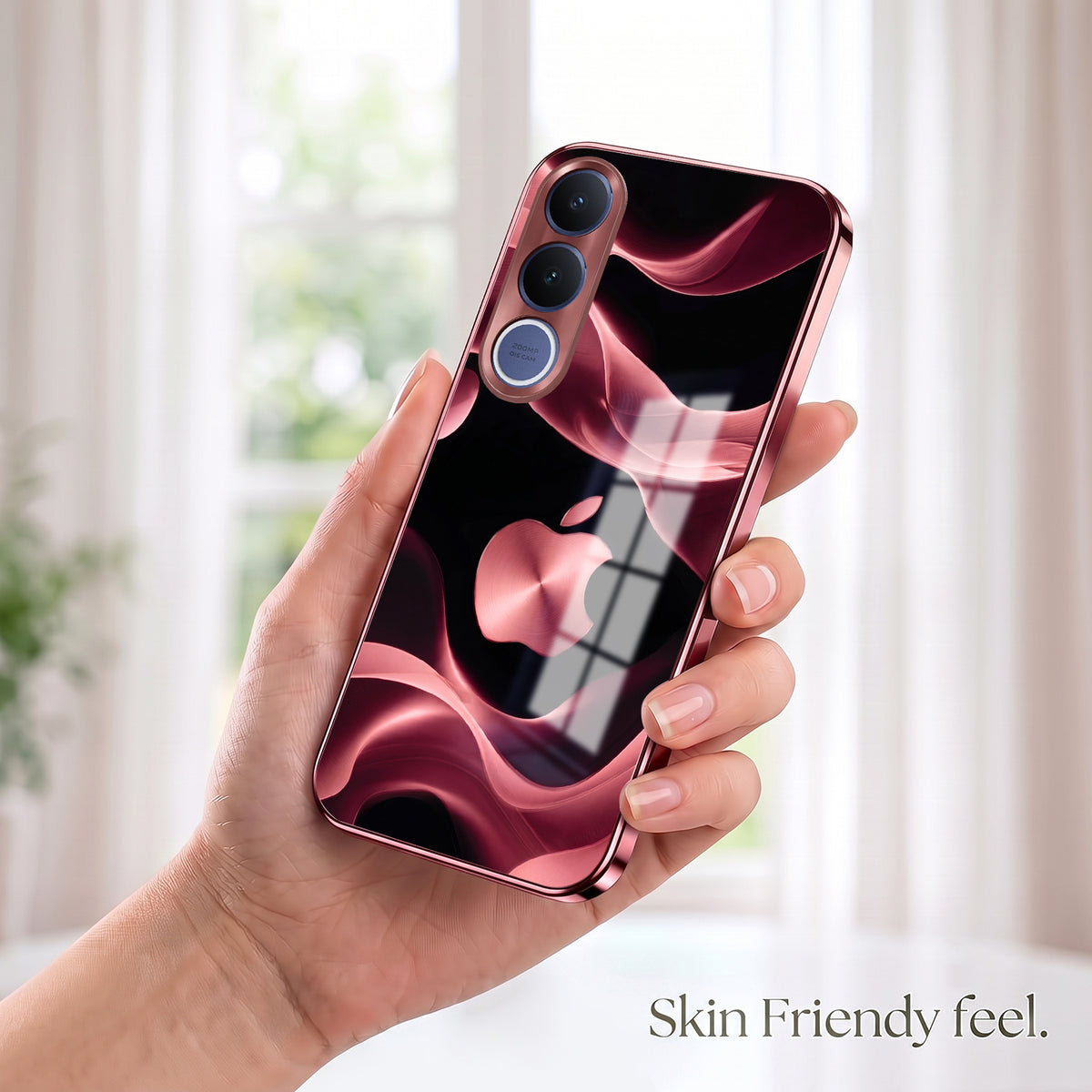 Vivo V70 FE 5G Luxury Wave Pink Electroplated Glass Phone Back Case