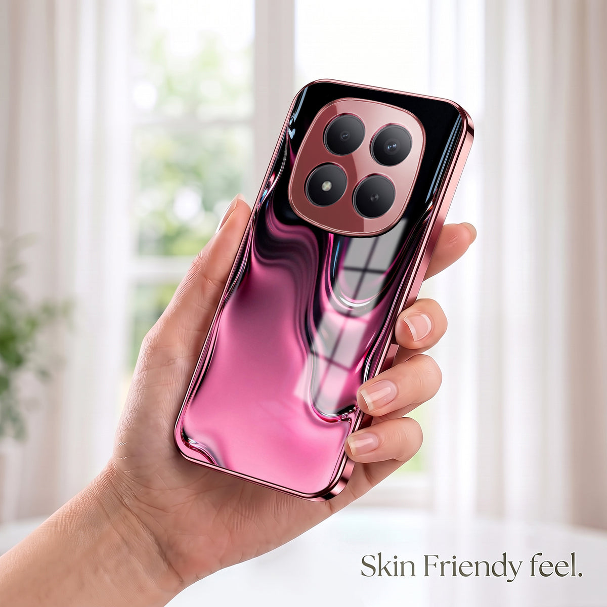 Redmi Note 15 Pro+ 5G Liquid Wave Pink Electroplated Glass Phone Back Case