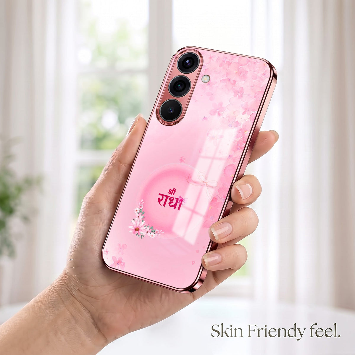 Samsung Galaxy A36 5G Luxury Shree Radha Pink Electroplated Glass Phone Back Case