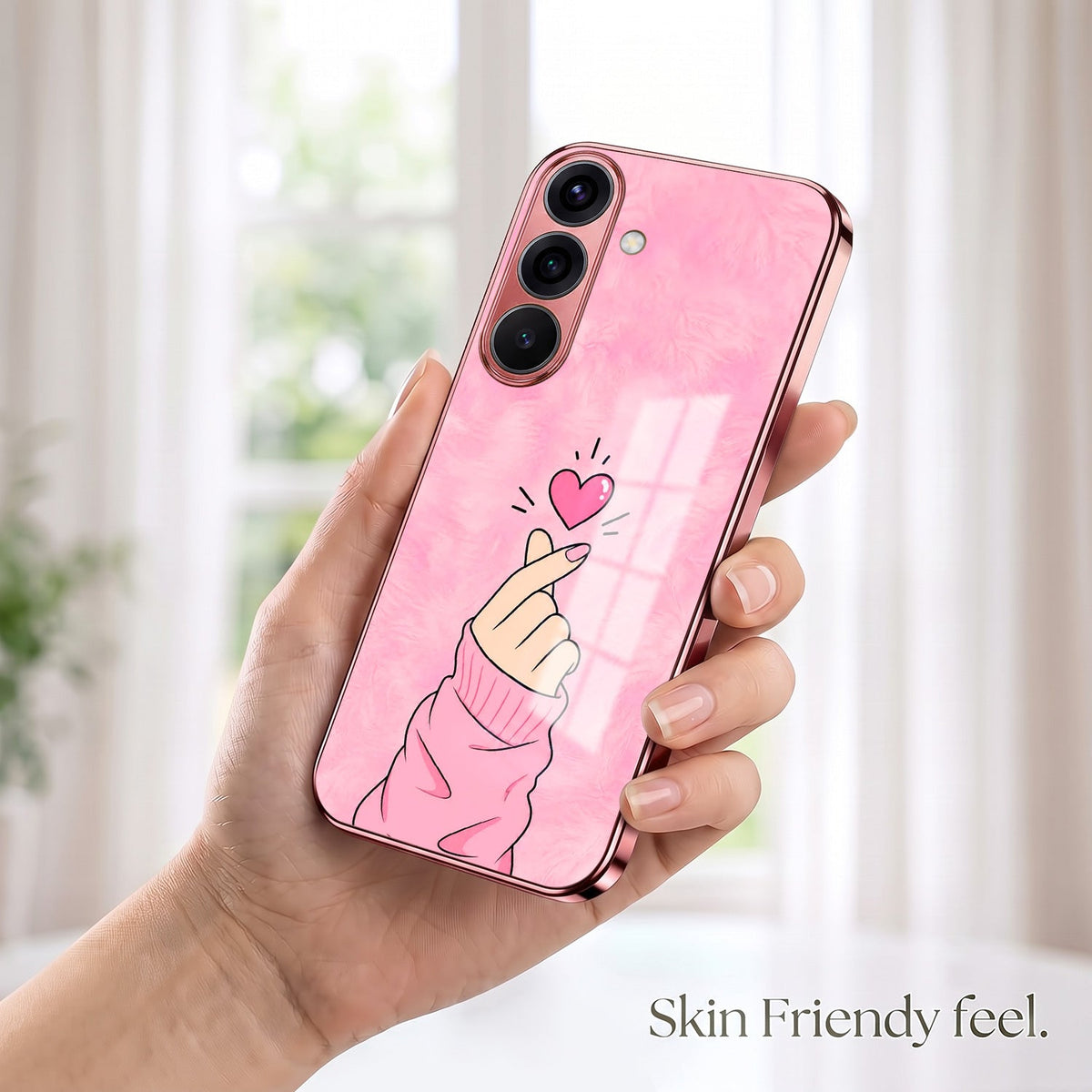 Samsung Galaxy A36 5G Luxury Heart Pink Electroplated Glass Phone Back Case