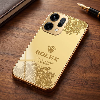 Oppo Reno 14 5G Rolex Crown Gold Electroplated Glass Phone Back Case