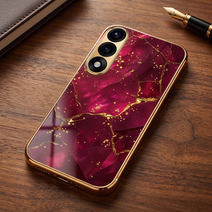 Oneplus Nord 5 5G Luxury Crimson Marble Gold Electroplated Glass Phone Back Case