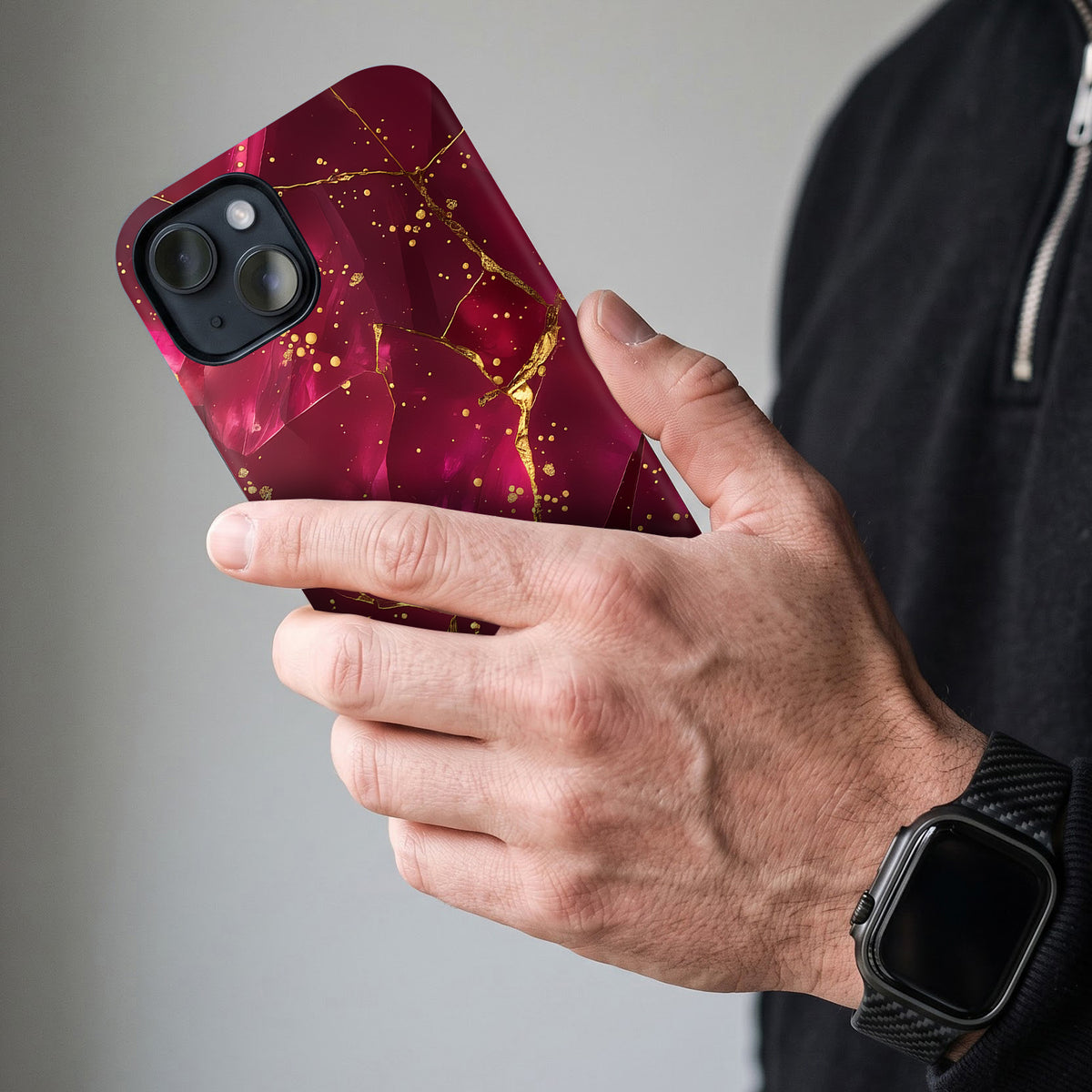 iPhone 15 5G Luxury Crimson Marble Protective Case