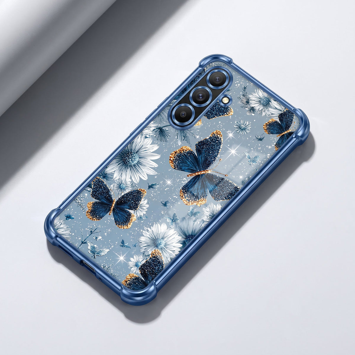 Samsung Galaxy A56 5G Blue Butterfly Floral Airbags Printed Back Case