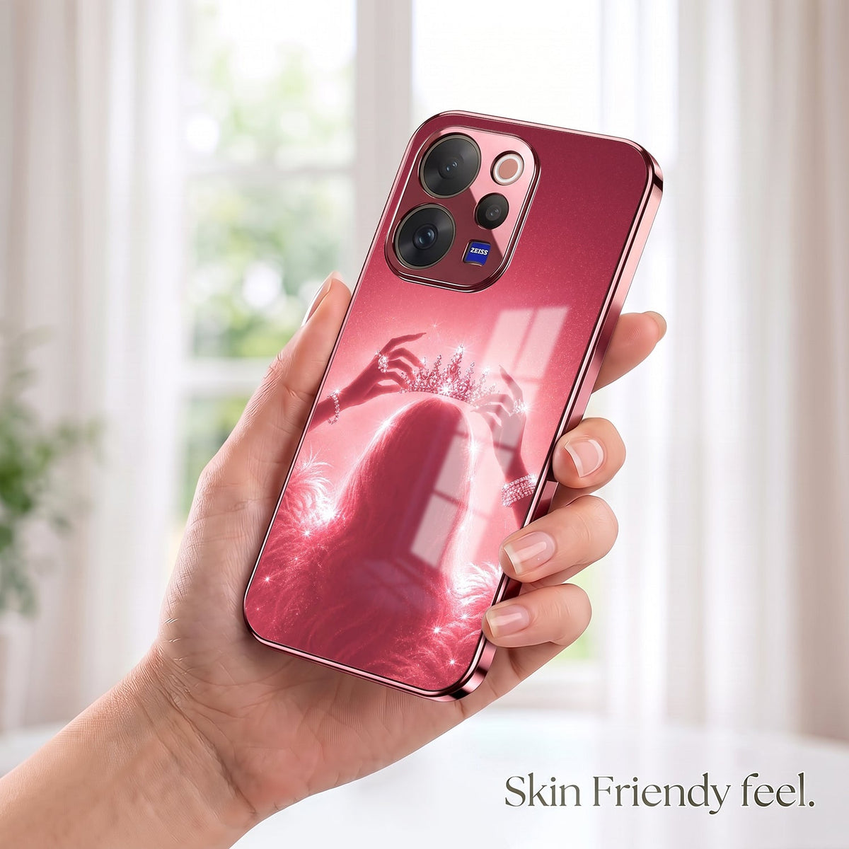 Vivo V70 5G Luxury Crown Queen Pink Electroplated Glass Phone Back Case
