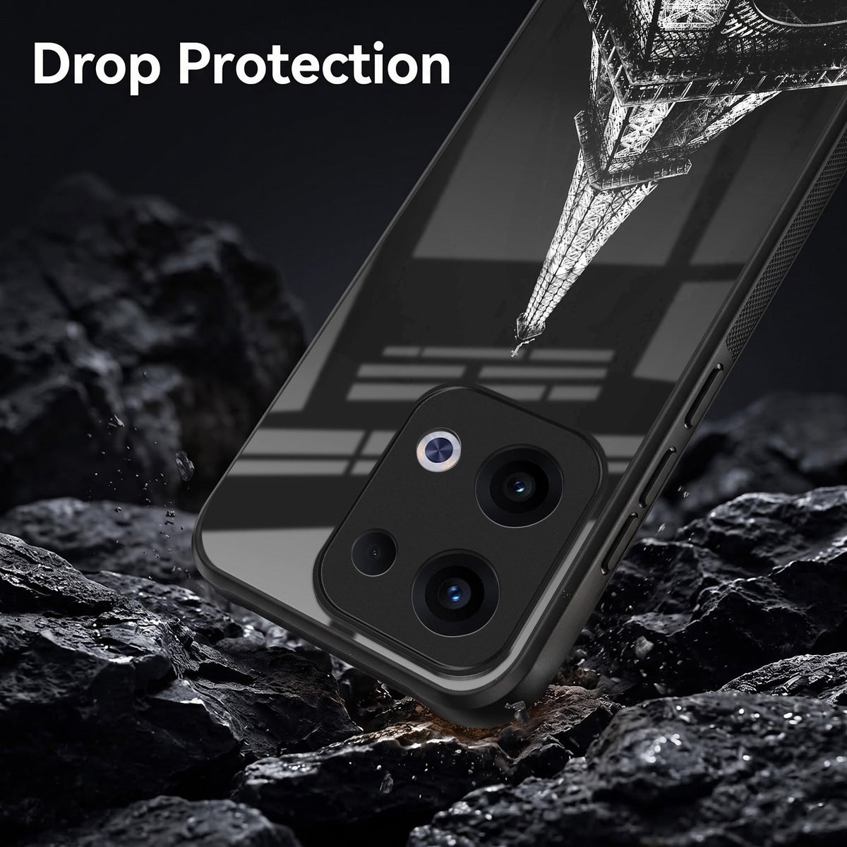 Oppo Reno 13 5G Premium Acrylic Shockproof Glass Back Case (Eiffel Tower)