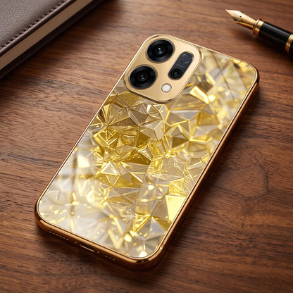Oppo Reno 14 5G Golden Diamond Shatter Gold Electroplated Glass Phone Back Case