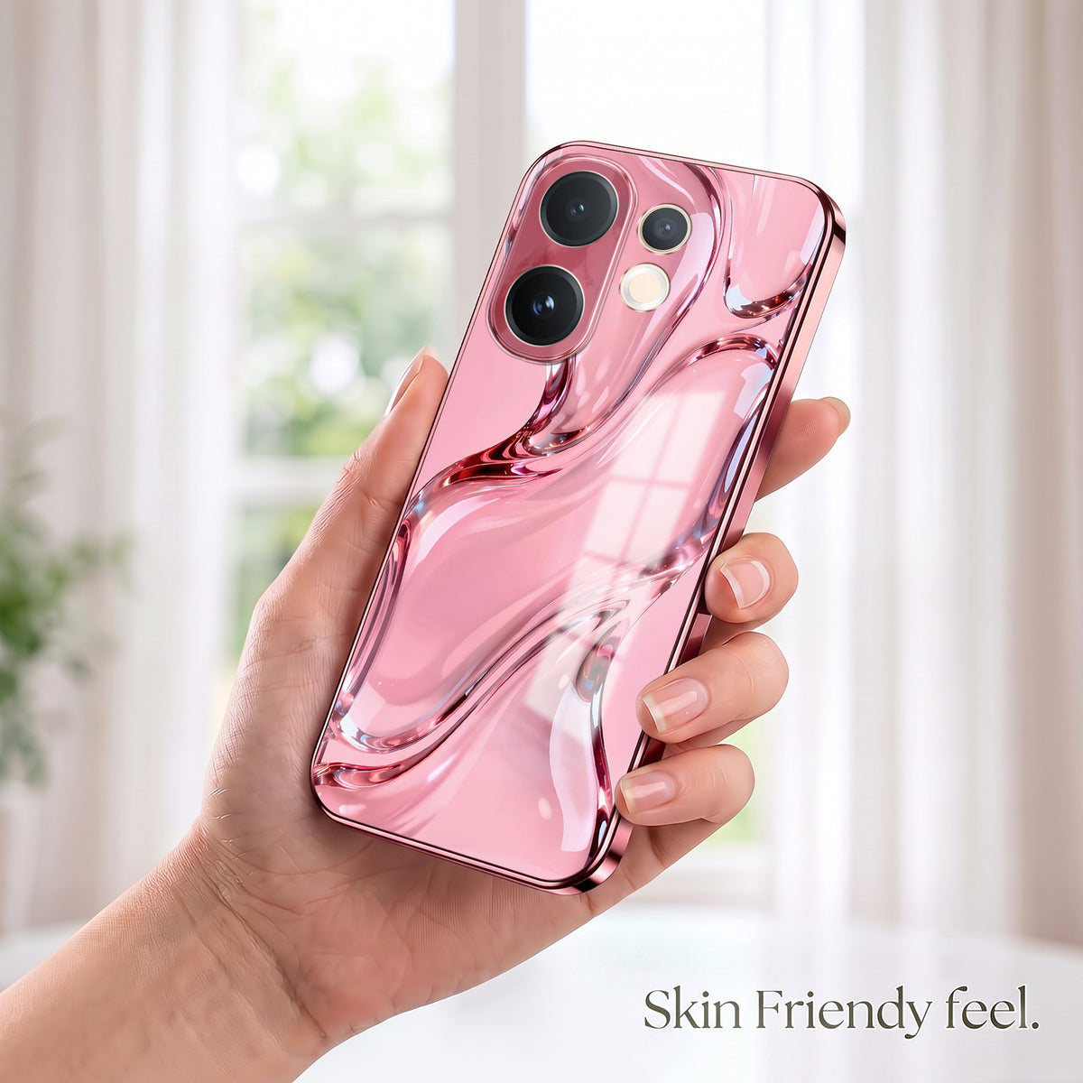 Vivo V60 5G Crystal Wave Energy Pink Electroplated Glass Phone Back Case