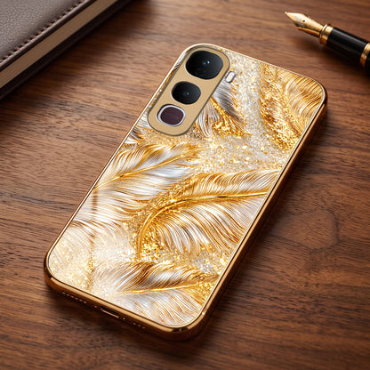 Vivo Y400 Pro 5G Golden Feather Marble Gold Electroplated Glass Phone Back Case