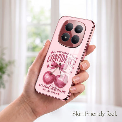 Redmi Note 15 Pro+ 5G Luxury Cherry Bow Pink Electroplated Glass Phone Back Case