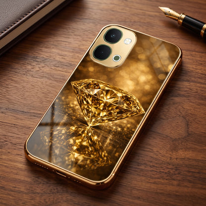 Vivo T5x 5G Golden Diamond Gold Electroplated Glass Phone Back Case