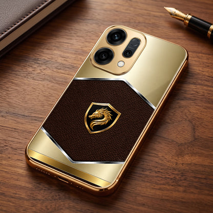 Oppo Reno 14 5G Dragon Crest Gold Electroplated Glass Phone Back Case
