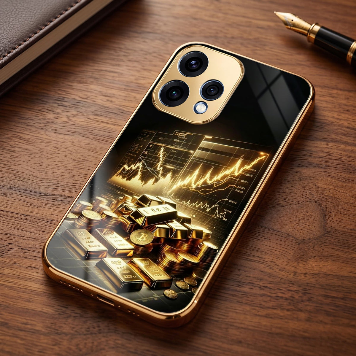 Oppo Reno 15 5G Luxury Wealth Trader Gold Electroplated Glass Phone Back Case