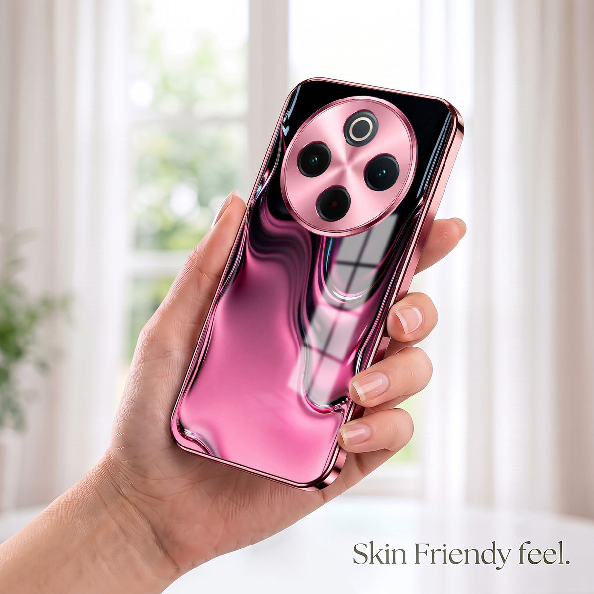 Vivo T4 5G Liquid Wave Pink Electroplated Glass Phone Back Case