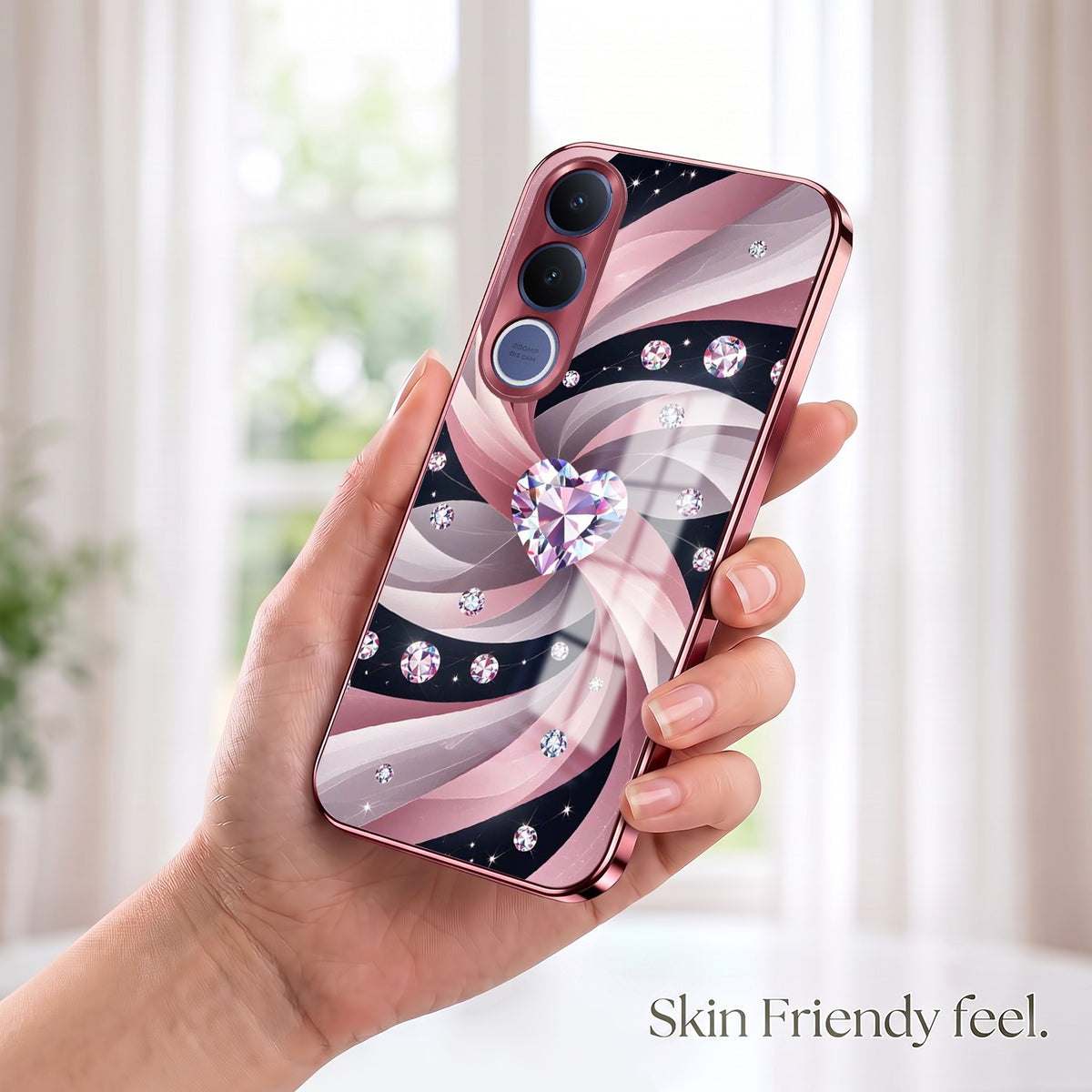 Vivo V70 FE 5G Diamond Glam Pink Electroplated Glass Phone Back Case