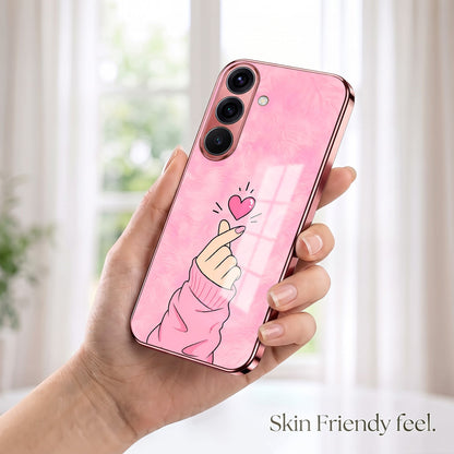 Samsung Galaxy A56 5G Luxury Heart Pink Electroplated Glass Phone Back Case