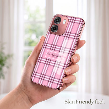 Oppo K14 5G Burberry Classic Pink Electroplated Glass Phone Back Case