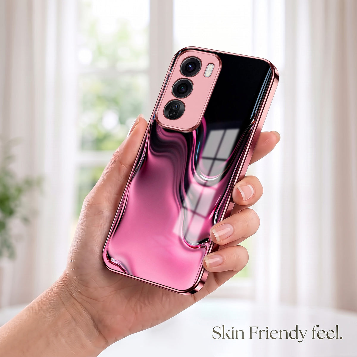 Oppo Reno 12 Pro 5G Liquid Wave Pink Electroplated Glass Phone Back Case