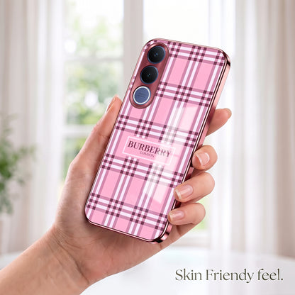 Vivo V70 FE 5G Burberry Classic Pink Electroplated Glass Phone Back Case