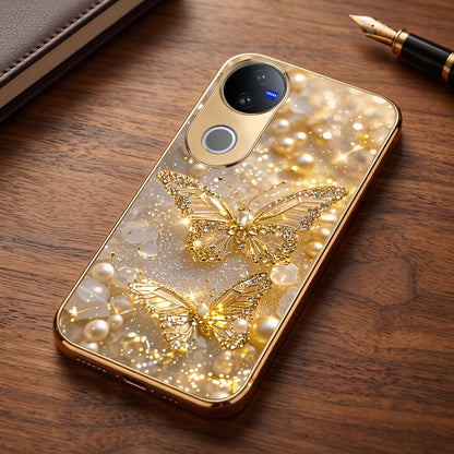Vivo V50 5G Golden Butterfly Gold Electroplated Glass Phone Back Case