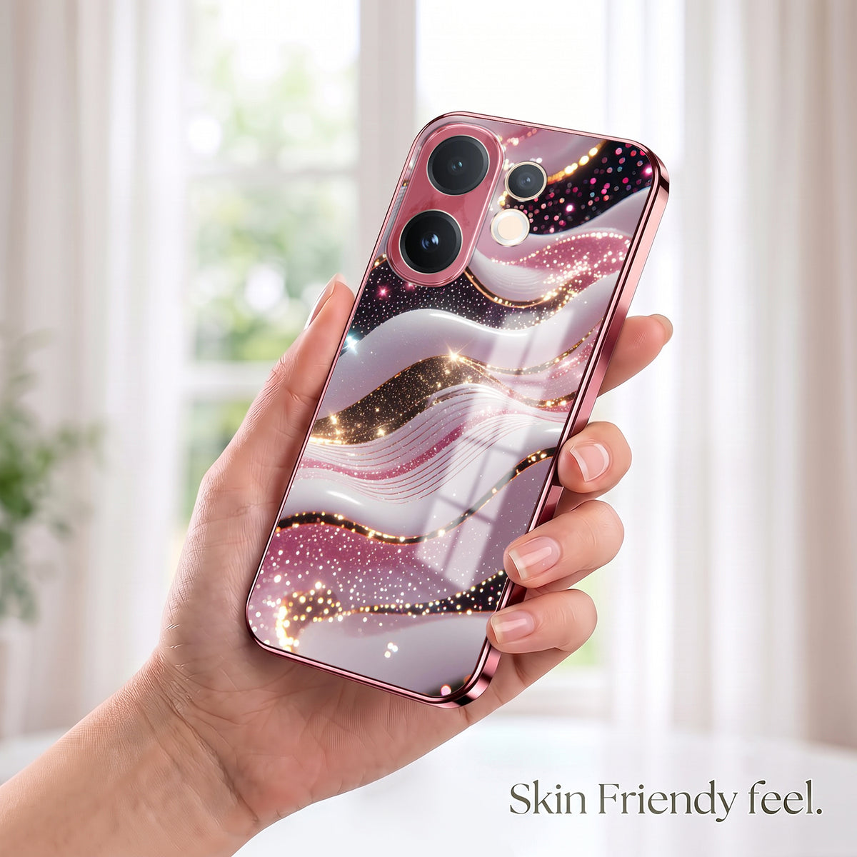 Vivo V60 5G Midnight Pearl Wave Pink Electroplated Glass Phone Back Case