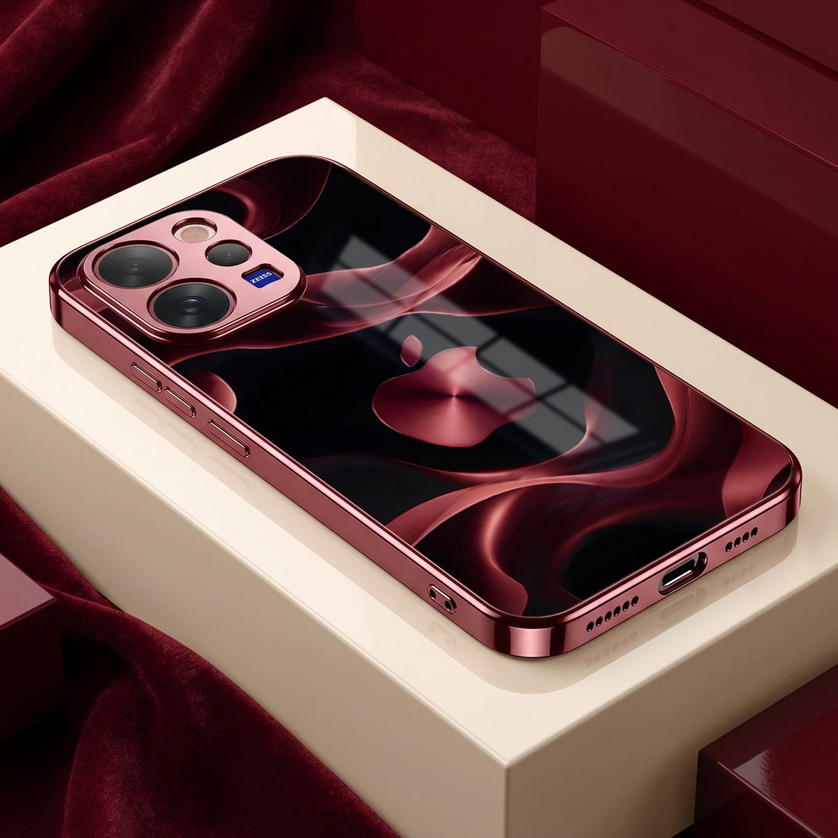 Vivo V70 5G Wave Apple Burgundy Electroplated Glass Back Case