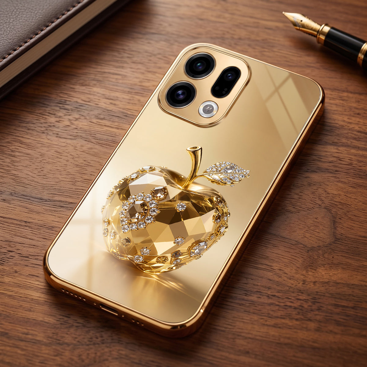 Oppo Find X9 5G Golden Apple Gold Electroplated Glass Phone Back Case