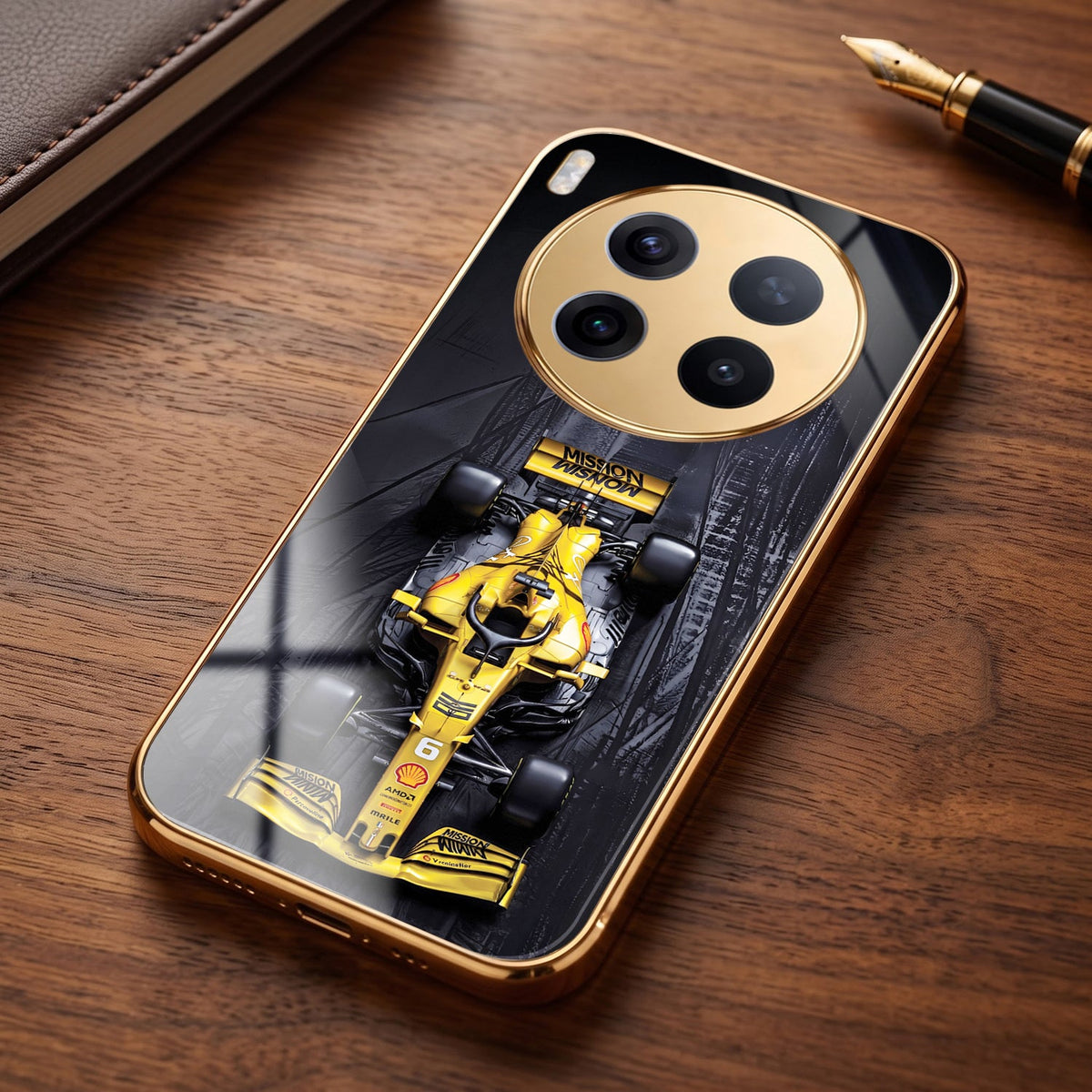 Vivo X300 Pro 5G F1 Racing Car Gold Electroplated Glass Phone Back Case