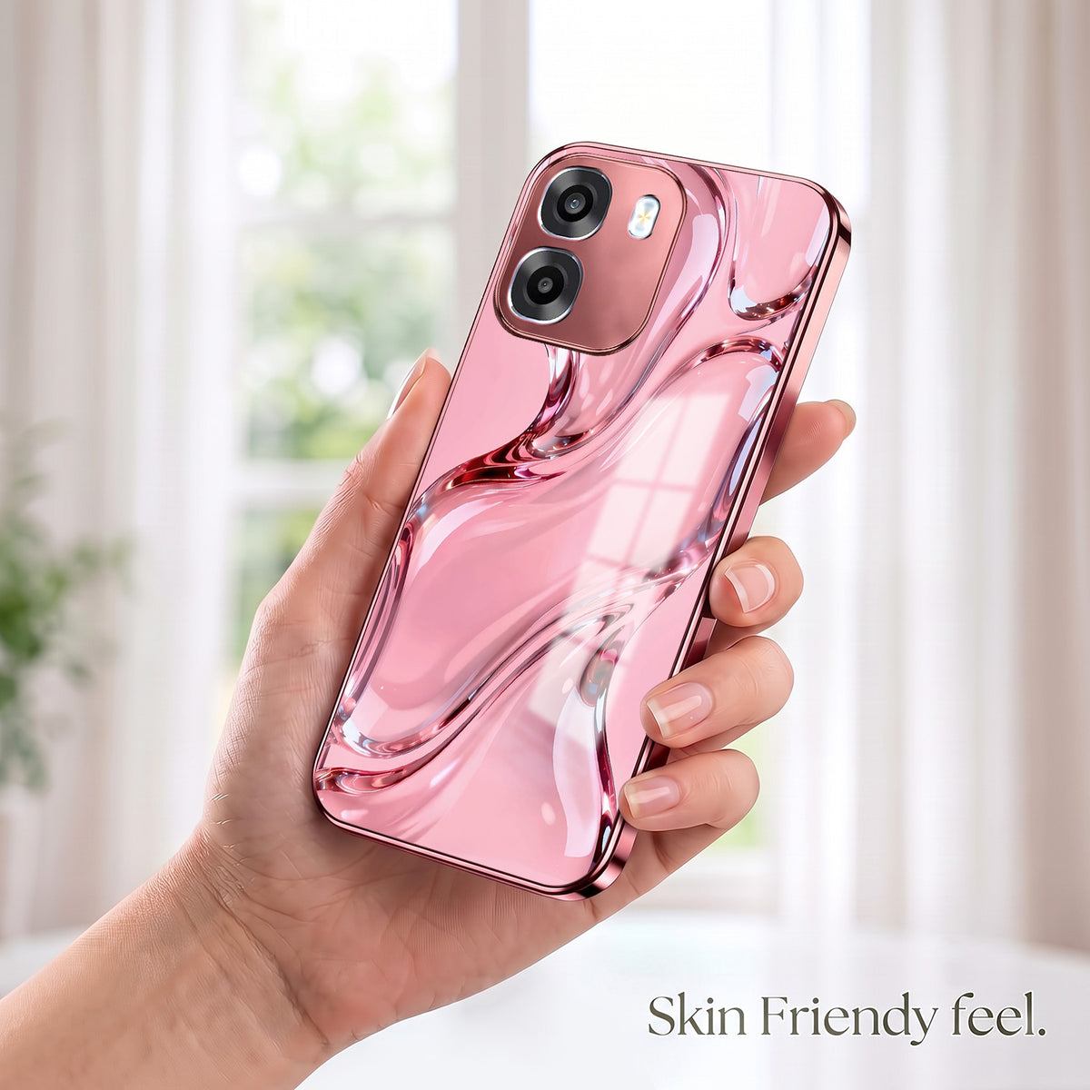 Oppo K14 5G Crystal Wave Energy Pink Electroplated Glass Phone Back Case
