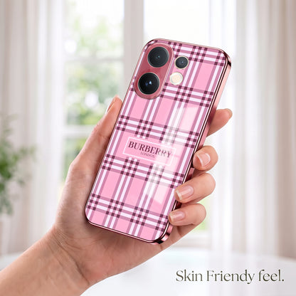 Vivo V60 5G Burberry Classic Pink Electroplated Glass Phone Back Case