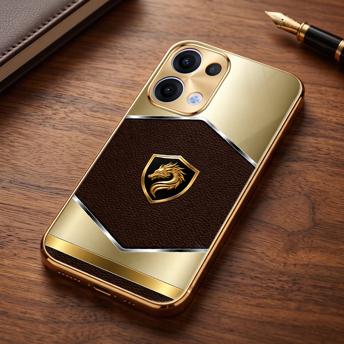 Oppo Reno 13 5G Dragon Crest Gold Electroplated Glass Phone Back Case