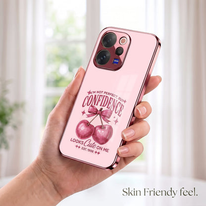 Vivo V70 5G Luxury Cherry Bow Pink Electroplated Glass Phone Back Case