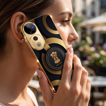 Vivo V40 Pro 5G Royal Emblem Gold Electroplated Glass Phone Back Case