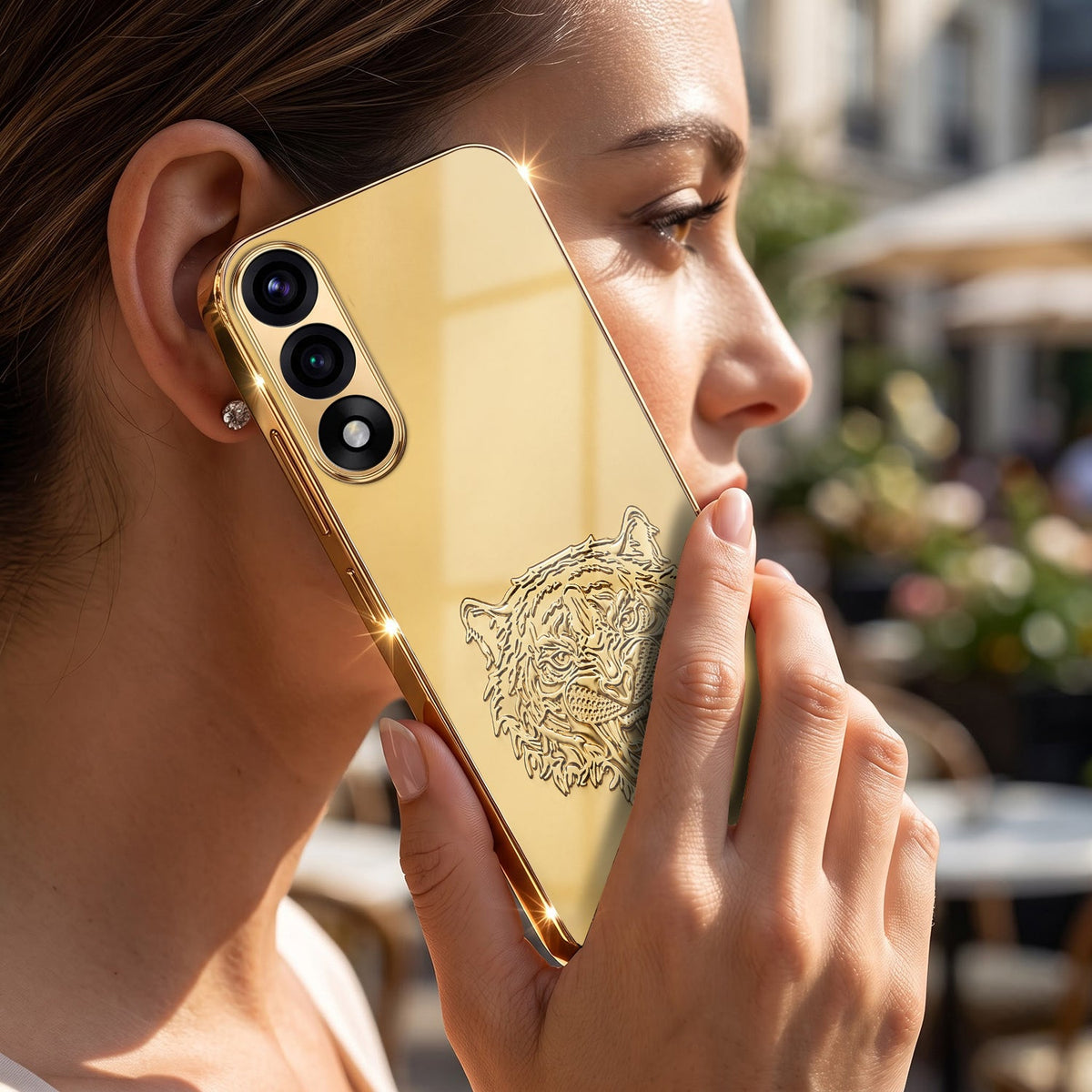 Oneplus Nord 5 5G Golden Tiger Face Gold Electroplated Glass Phone Back Case