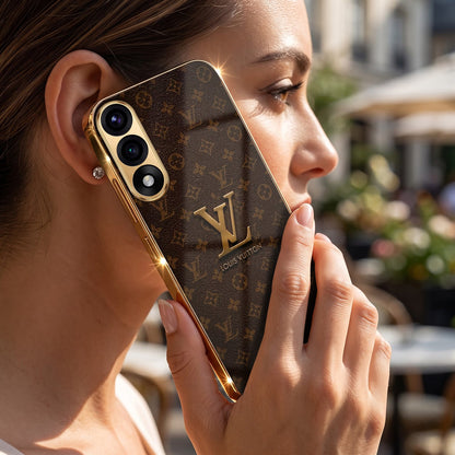 Oneplus Nord 5 5G LV Brown Monogram Gold Electroplated Glass Phone Back Case