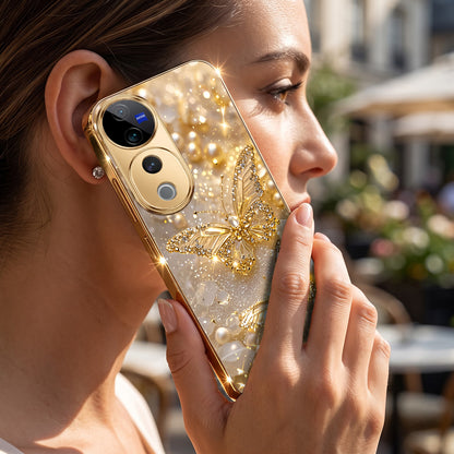 Vivo V40 Pro 5G Golden Butterfly Gold Electroplated Glass Phone Back Case