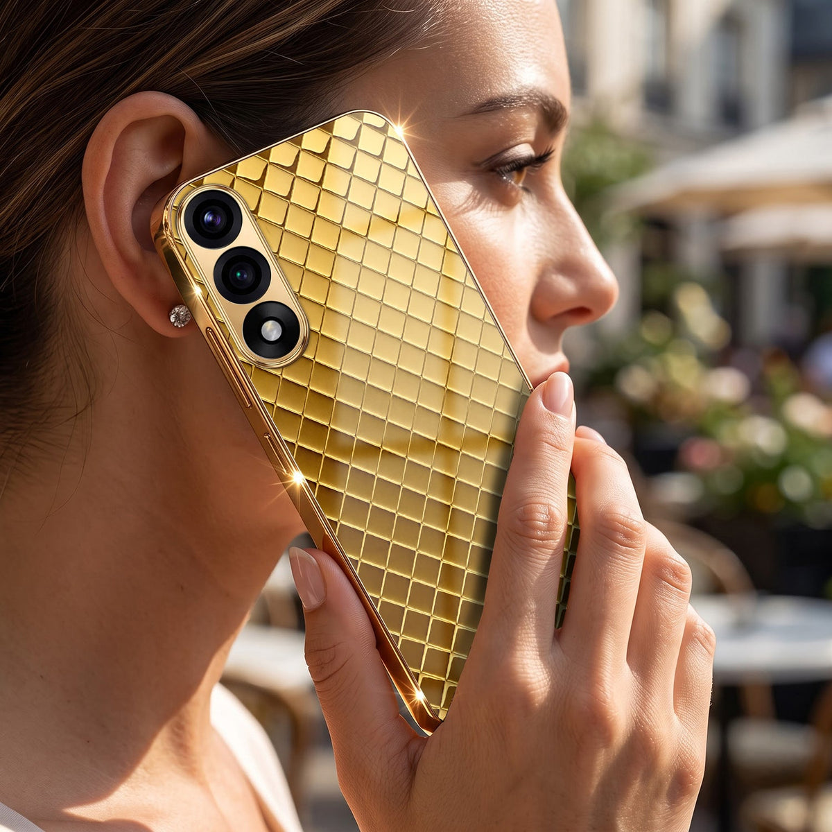 Oneplus Nord 5 5G Golden Criss Cross Gold Electroplated Glass Phone Back Case