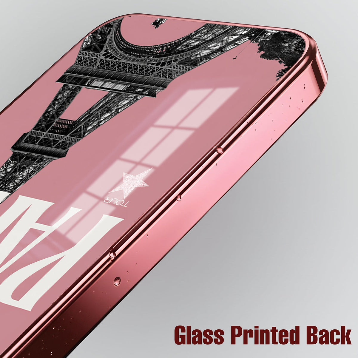 Vivo T5x 5G Luxury Paris Tower Pink Electroplated Glass Phone Back Case