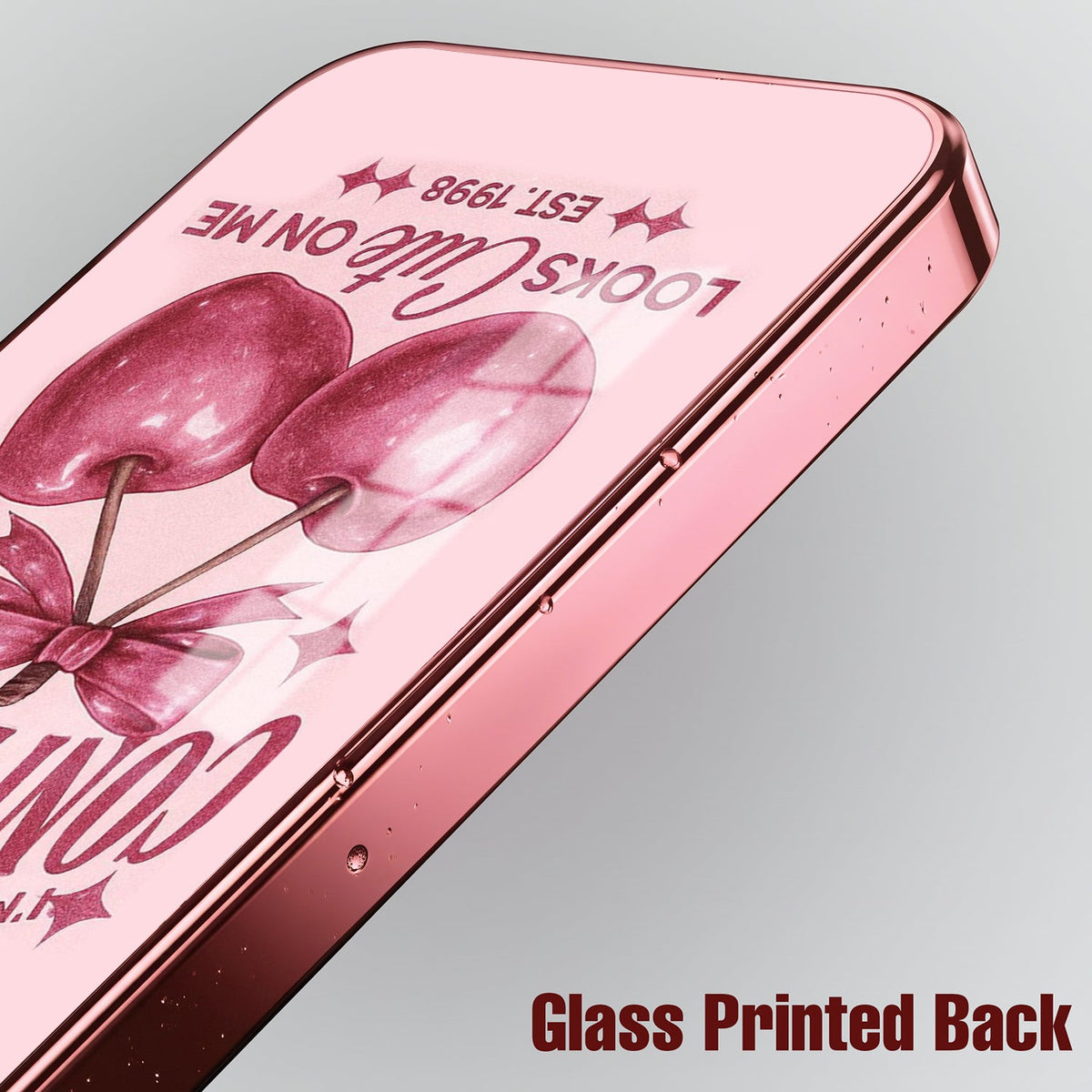 Vivo T5x 5G Luxury Cherry Bow Pink Electroplated Glass Phone Back Case
