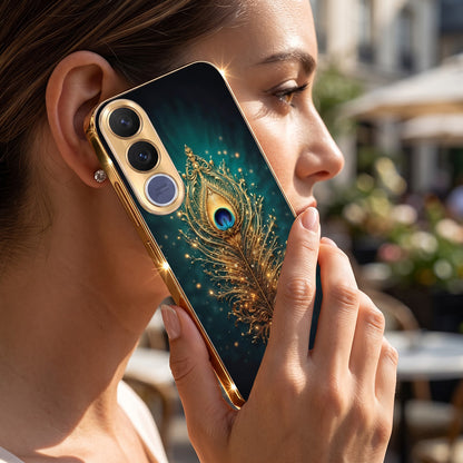 Vivo V70 FE 5G Golden Peacock Feather Gold Electroplated Glass Phone Back Case