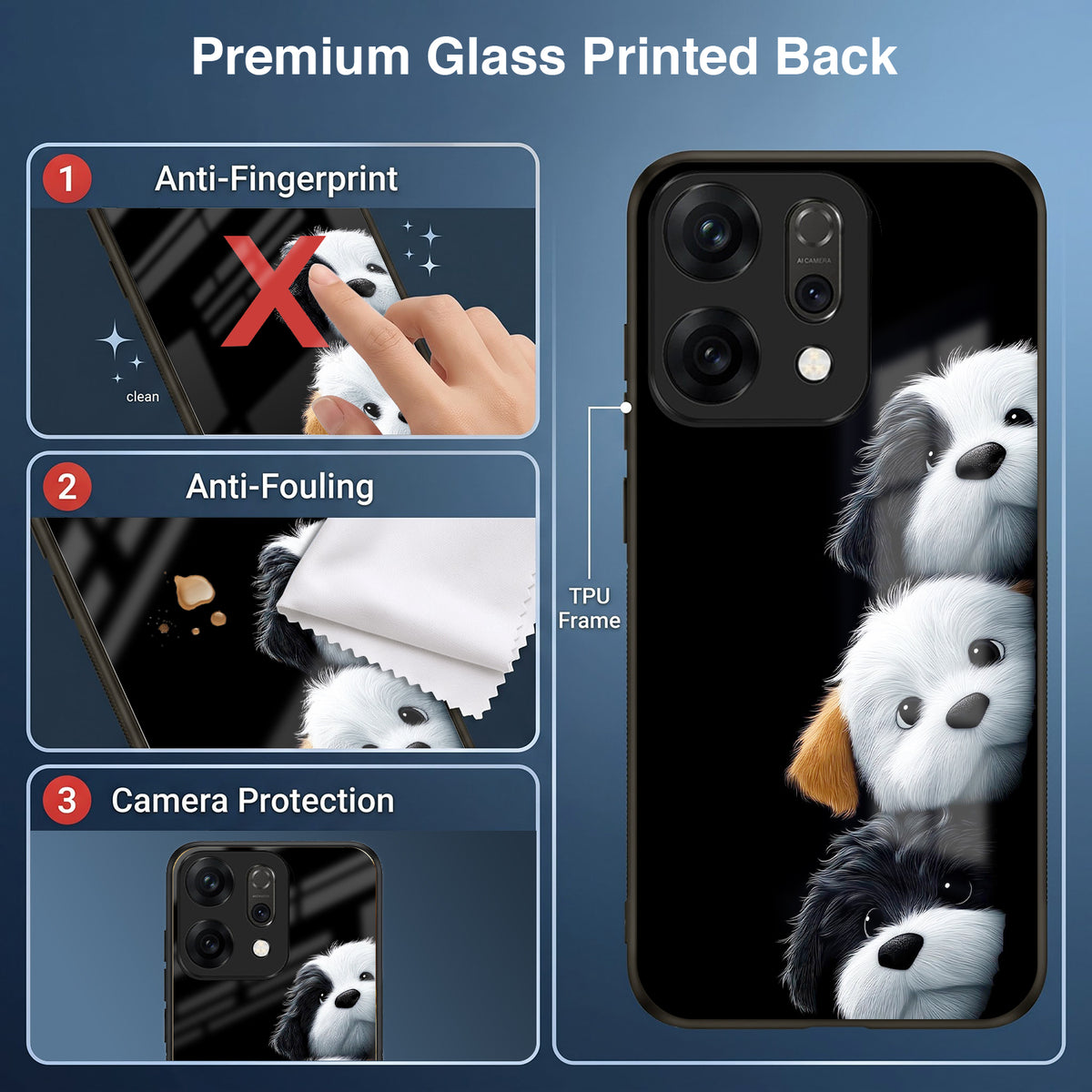 Oppo Reno 14 5G Premium Acrylic Shockproof Glass Back Case (Fluffy Puppies)