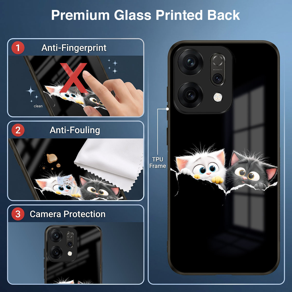 Oppo Reno 14 5G Premium Acrylic Shockproof Glass Back Case (Cute Paws)
