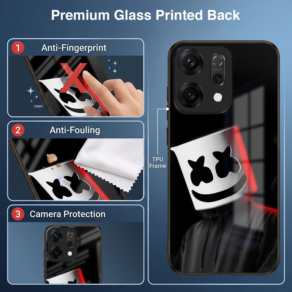 Oppo Reno 14 5G Premium Acrylic Shockproof Glass Back Case (Mask Dark)