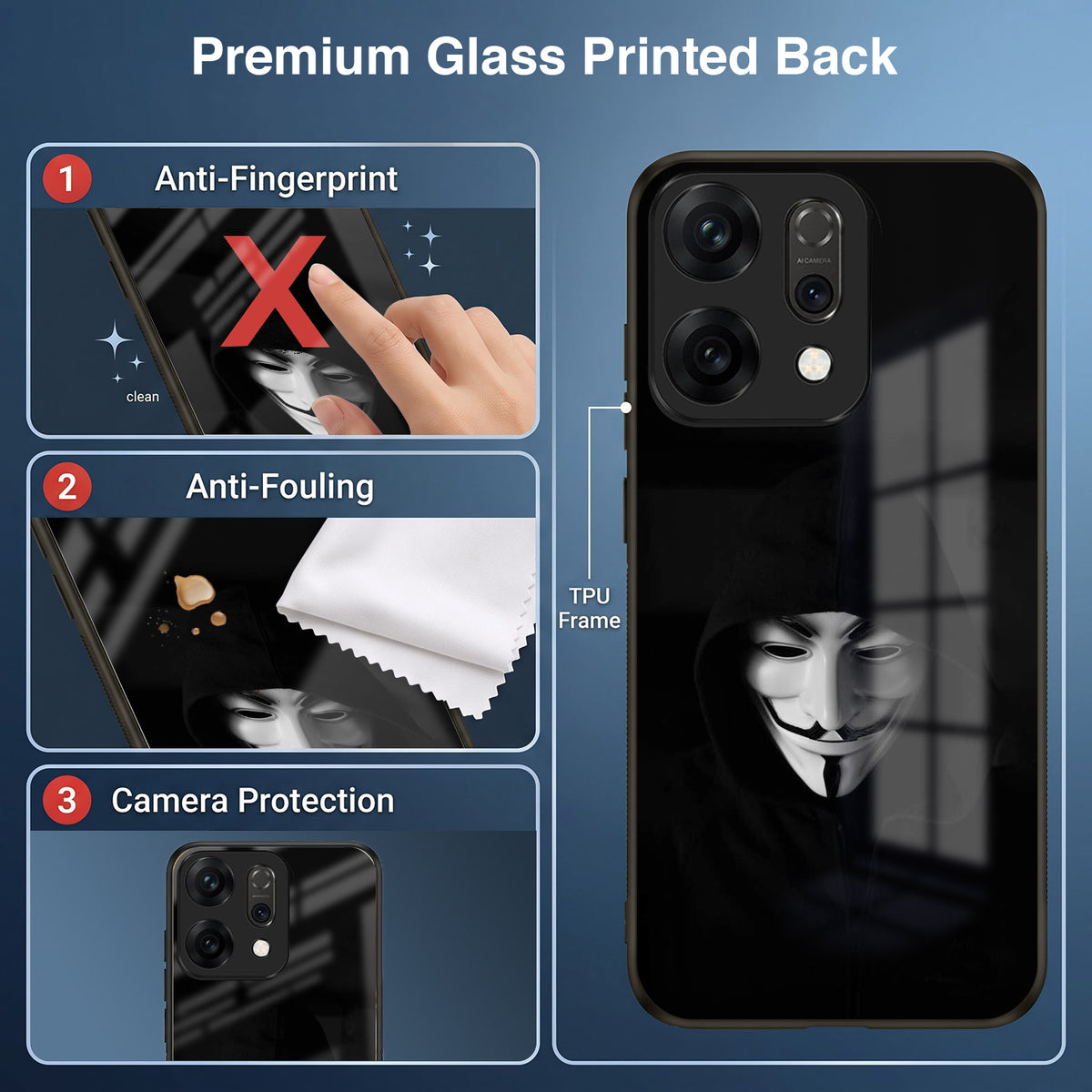 Oppo Reno 14 5G Premium Acrylic Shockproof Glass Back Case (Dark Hacker)