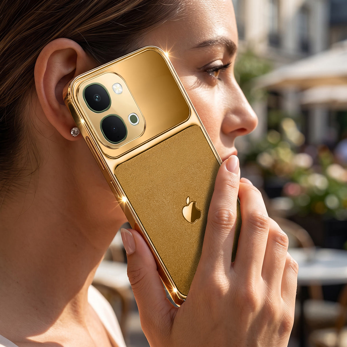 Vivo T5x 5G Royal Touch Apple Gold Electroplated Glass Phone Back Case