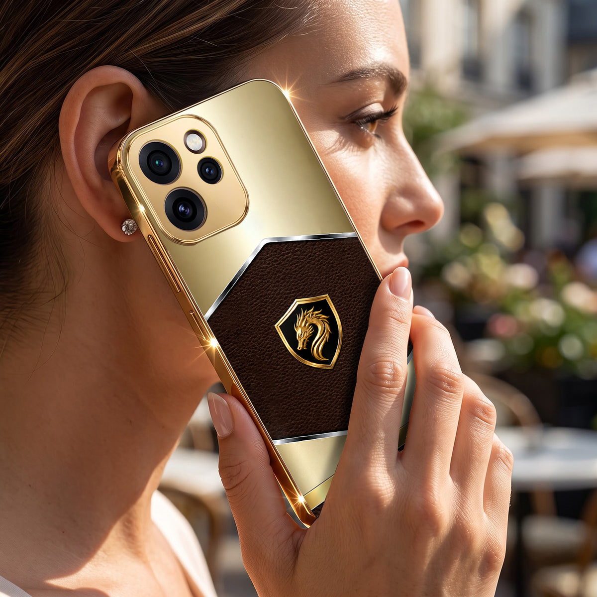 Oppo Reno 15 Pro Mini 5G Dragon Crest Gold Electroplated Glass Phone Back Case