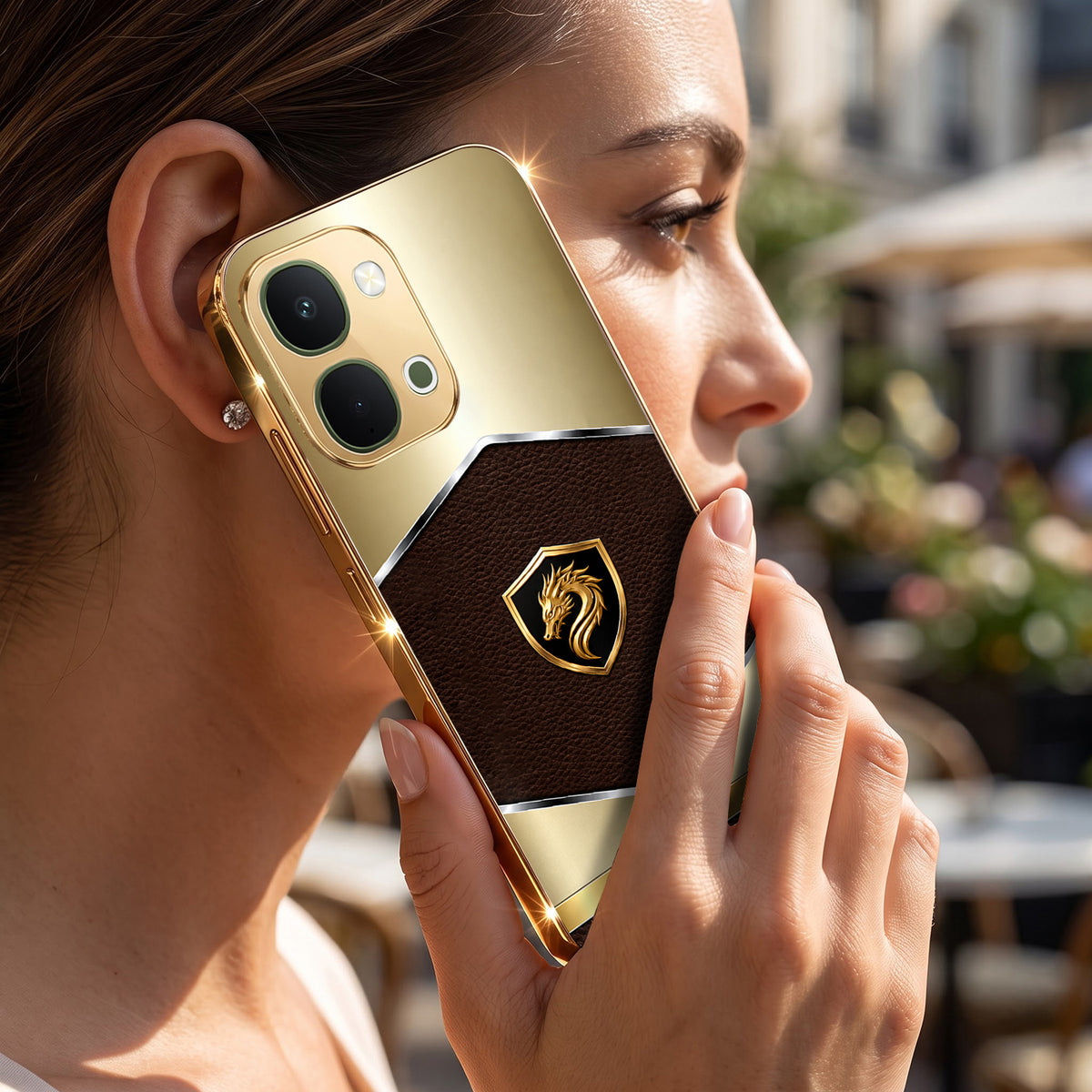 Vivo T5x 5G Dragon Crest Gold Electroplated Glass Phone Back Case