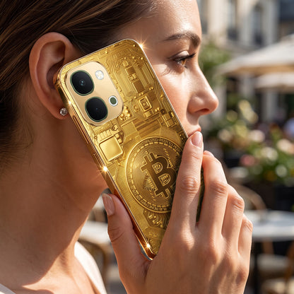 Vivo T5x 5G Bitcoin Gold Electroplated Glass Phone Back Case