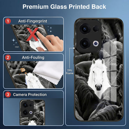 Oppo Reno 13 5G Premium Acrylic Shockproof Glass Back Case (Mystic Stallion)