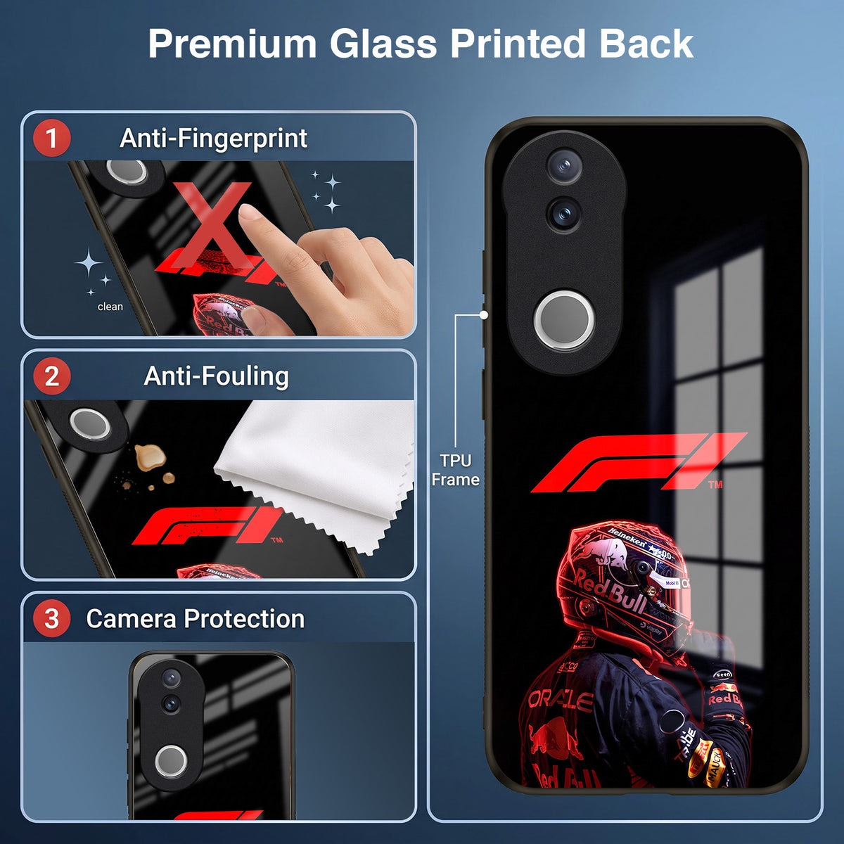 Vivo V50 5G F1 Racing Car Driver Acrylic Glass Back Case